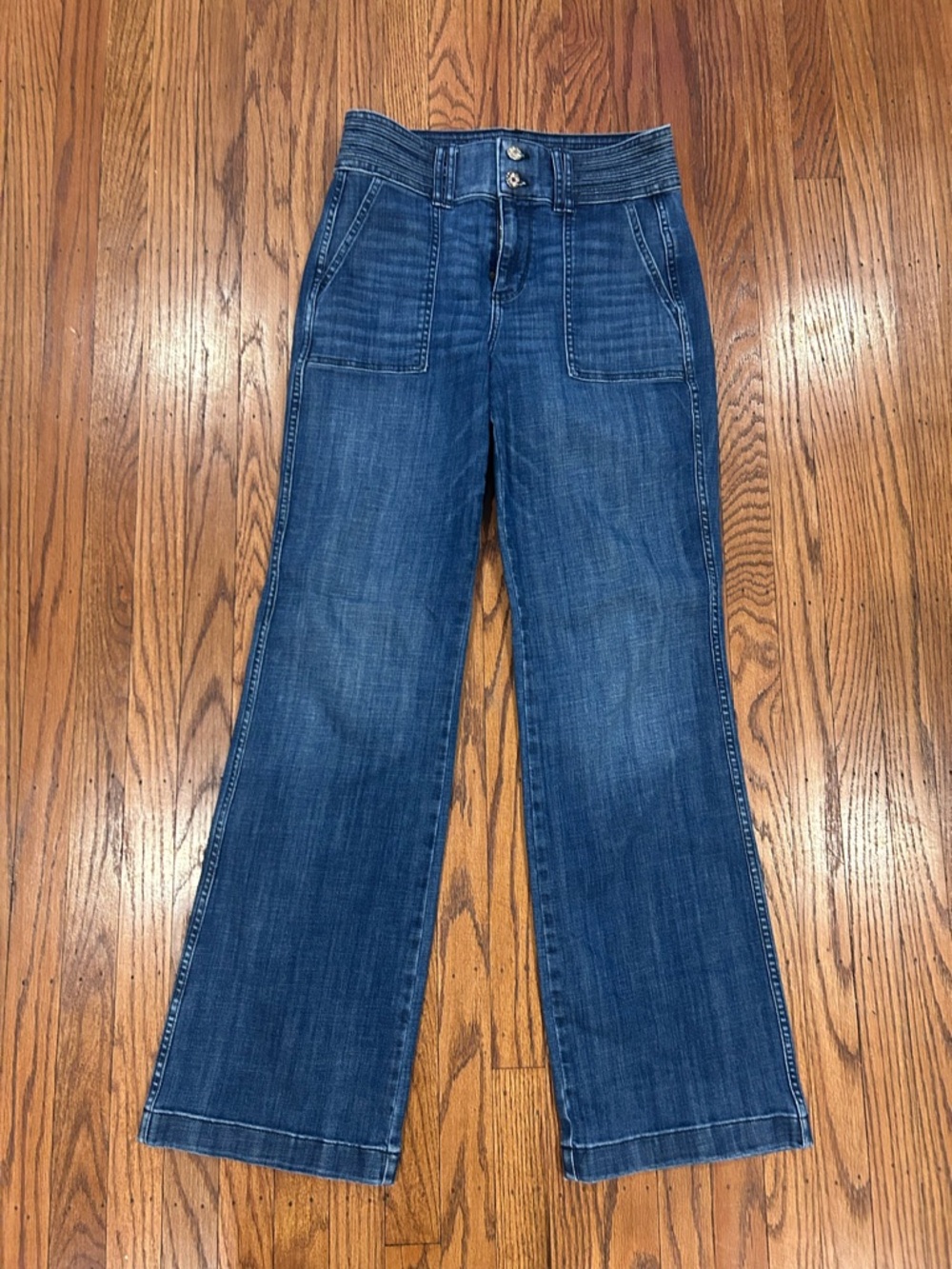 White House Black Market Wide-Leg High-Rise Jeans in Medium Blue
